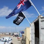 The New Zealand flag flying at Weymouth boat park